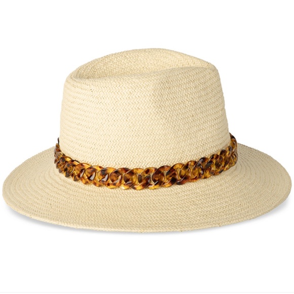 Michael Kors Women’s Straw Chain-Detail Fedora - Picture 1 of 10